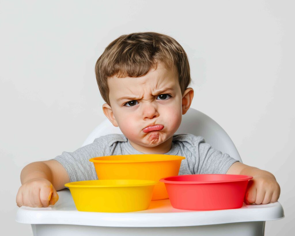 Bambino imbronciato che non vuole mangiare